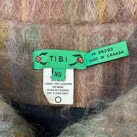 Tibi Plaid Fuzzy Mohair Cropped Pea Coat - Picture 2 of 5